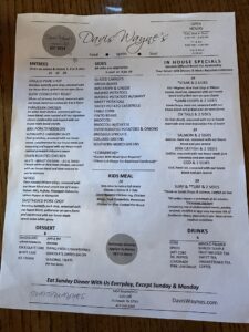 Davis Wayne's Menu