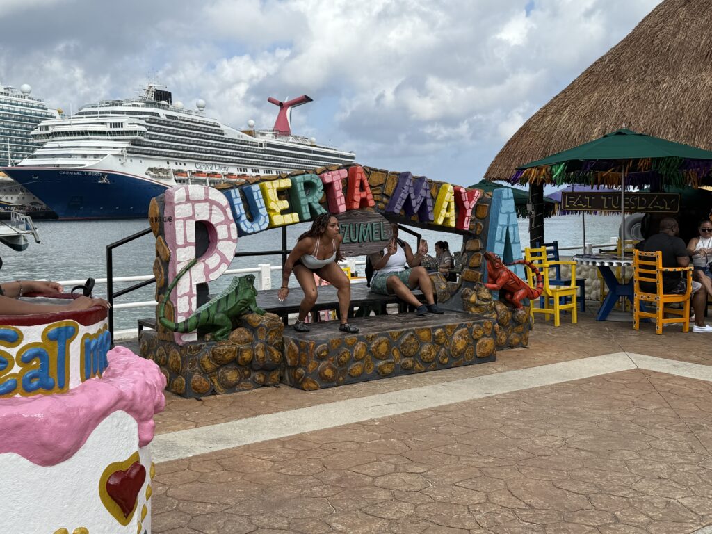 Puerta Maya-Cozumel Mexico with a Carnival Ship in the background